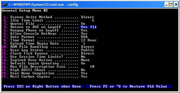 General Setup #2: Return to DOS on Logoff set to Yes